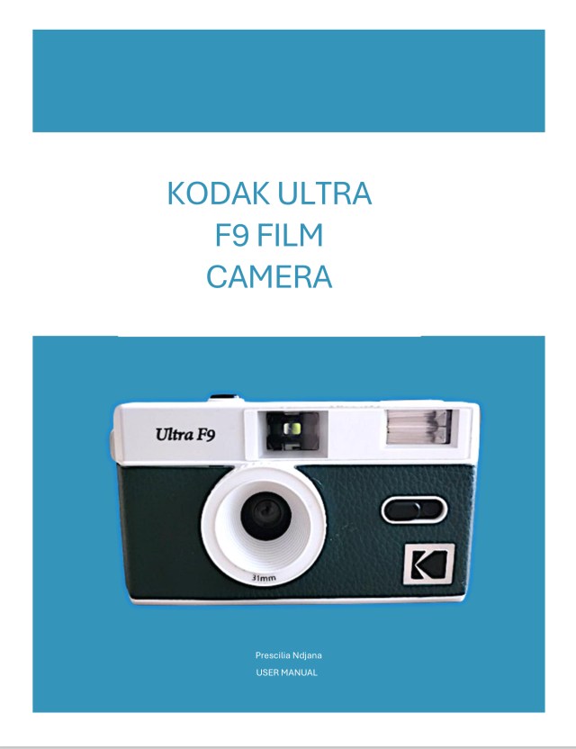 Cover of the Kodak Ultra F9 Film Camera user manual featuring the camera on a blue background.